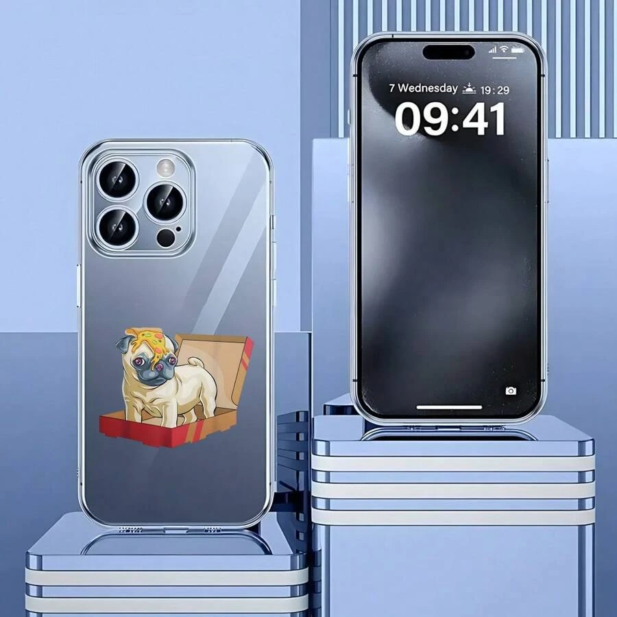 Carcasa transparente de teléfono móvil de moda Cubierta de teléfono transparente con diseño de perro pug en caja roja para iPhone 14 Pro Max color claro estética moderna ideal para uso diario y protección del dispositivo - transparente - Ver 1
