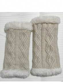 Autumn And Winter Knit Fingerless Gloves - Women's Wool Lined Thick And Thick Fleece Lace Pattern Fingerless Gloves With Furry Sleeve Ends, Warm Gloves Suitable For Cold Weather In Autumn And Winter. Christmas Gift Thermal Warm Winter