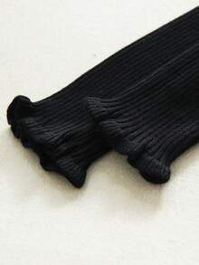 Girls Sweater Elegant Pearl Beaded Ruffle Hem Long Sleeve Knit Pullover Warm Top, Autumn/Winter - Black - View 7