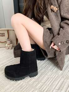 Zimowe, nowe, śliczne, duże śniegowce, grube podeszwy, ciepłe buty do połowy łydki dla kobiet - Czarne - Zobacz 3