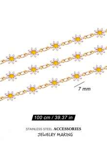 100cm/39.37in Stainless Steel Enamel Cute Daisy Chain,Gold Plated Link Chain For Diy Women Bracelet Choker Necklace Anklets Jewelry Supplies Gold Jewelry Making,Fashion Flower Summer Beach Vacation Clothing Bags Accessories - Daisy Chain - View 12