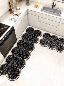 1pc Silicone Kitchen Mat With High-End Line And Flower Splice Gradient Pattern, Light Luxury And Fashionable Style, Cushioning Fatigue-Resistant, Water-Absorbent Quick-Drying And Anti-Slip Kitchen Rug, Simple Silica Gel Soft Rubber Mat, Suitable For Kitchen, Bathroom, Entrance, Laundry Room And Other Places. ,Room Decor - Black - View 12