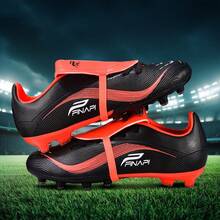 1 Pair Unisex Adult Student Youth High-Top Outdoor Artificial Turf Training Shoes Professional Team Sports Shoes Front Lace-Up Rubber Sole AG/FG Long Stud Football Cleats - Black and Red - View 9