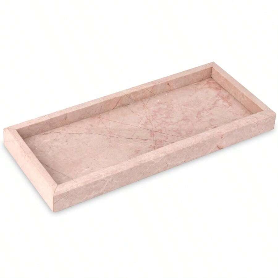 Marble Tray Natural Marble Vanity Home Kitchen Bathroom Table Deco Tray Stone Decorative Countertop Serving Trays For Coffee Jewelry Makeup Organizer Pink Cream Rose 12 * 5 Inch - PinkCreamRose - View 1