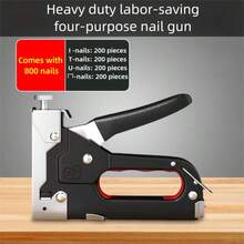 多功能重型手动钉枪，一体式工具，操作轻松省力，坚固耐用的金属结构，无需电池，包含各种钉子，即刻可用，适用于DIY家居装饰、室内装潢、家具、地板、木工、翻新项目等。 - 彩色 - 查看 12