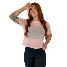 Women's Blouse T-Shirt Transparent Tulle Gym Fitness - 淺粉色 - 查看 4