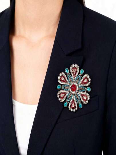1pc Vintage Rhinestone Colorful Brooch Pin, Women's Gift, Suitable For Daily Wear, Dates, Vacations