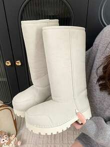 2025冬季新款可爱大头雪地靴，厚底过膝高筒保暖雪地靴 - 灰白 - 查看 7