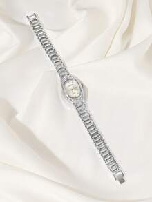 CARYINO 1pc Luxury Oval Dial Watch With Rhinestone Decor Elegant Strap, Fashion Chic Ladies Accessory Watch, Suitable For Daily Wear, Parties, Outfits, Birthday Gift