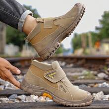 GUYISA 升级版钢板安全鞋，增强防刺穿性能！冬季加厚保暖层，防压、防刺穿、耐磨、阻燃、隔热焊接系列中帮防护鞋，符合欧洲标准的钢制鞋头保护，温暖舒适！ - 棕色保暖 - 查看 4