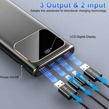 Power Bank Fast Charging 10000mAh, 22.5W Portable Charger USB C Input & Output Powerbank With LED Display, PD3.0 QC4.0 Phone Battery Pack For, Android More - Black - View 4