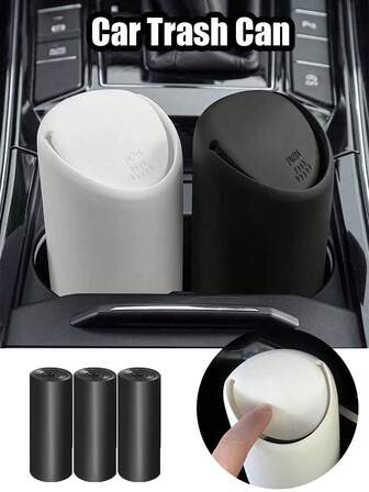 1pc-Universal Car Trash Cup Trash Can Storage Bin With Trash Bag, Trash Can With Lid Car Cup Holder Washable Silicone Trash Can Trash Can Car Cup Holder Home Office