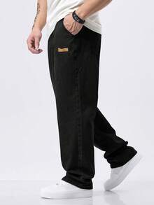 2pcs Men's Slant Pocket Drawstring Elastic Waist Relaxed Straight Leg Washed Jeans - Multicolor - View 3