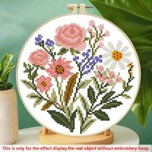1 Set Floral Cross Stitch Kit, DIY Embroidery Materials, Multiple Options (Pink Floral, Rose & Lily, Purple Bouquet), Includes Embroidery Hoop, Scissors, Threader, 11CT Fabric, Needles, Home Decor Creative Gift