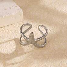 Starfish Statement Ring Women Stainless Steel Seashell Rings Opening Adjustable Gold Silver Starfish Ring Irregular Beach Rings Summer Beachy Ocean Jewelry - 銀海星戒指 - 查看 3
