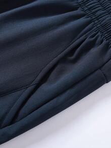 1 Pair Of Men's Solid Color Drawstring Waist Pocket Fleece-Lined Warm Sporty Casual Long Pants, Suitable For Daily Wear In Autumn And Winter. - 藏蓝色 - 查看 6