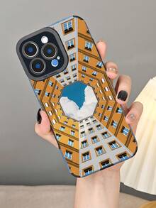 Symmetrisches Architekturdesign mit blauem Himmel-Wolken-Muster, Handyhülle mit ästhetischem Gebäude-Print für Damen, minimalistische künstlerische Schutzhülle, reiseinspirierte modische Handyhülle, kompatibel mit iphone16 pro max/16pro/16plus/16/15promax/15pro/15plus/15/14promax/14pro/14plus/14/13promax/13pro/13/12promax/12pro/12/11promax/11pro/11/X/XS/XSmax