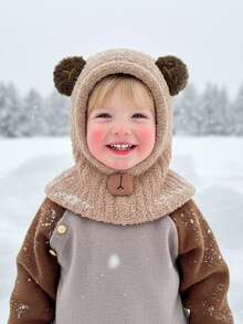 1件装幼儿男童熊耳连帽帽，保暖内衬，带围巾的婴儿帽，拉法帽，针织帽，保暖帽 - 1PC - 查看 9