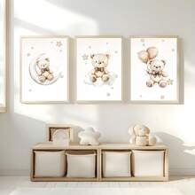 1 pieza, Arte de pared de lienzo, Decoración enmarcada para guardería, Pintura decorativa de oso de peluche. Características: Un oso de peluche sentado en una luna creciente, un oso de peluche sentado en una nube, un oso de peluche sosteniendo un globo. Ideal para: Decoración de habitación infantil, Decoración de guardería, Decoración de habitación de bebé, Decoración de jardín de infantes, Decoración de habitación de niño/niña, Decoración de sala de juegos