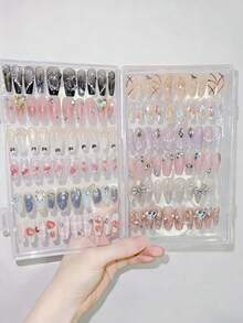 1 cutie organizator cosmetic multifuncțională cu bandă adezivă - esențială pentru călătorie, machiaj și bijuterii, organizator cu pietre și sclipici pentru unghii, organizator de toaletă pentru pietre și pensule, cutie de depozitare goală de dimensiuni mari pentru machiaj