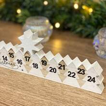 1件装乡村风木质圣诞倒计时日历，带星星图案 - 人造松木圣诞降临日历，带数字日期（15-24） - 米色 - 查看 5