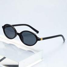 Sunglasses With Oval Frame And Niche Design For Women, High-Quality Small Retro Glasses. - 黑色 - 查看 13