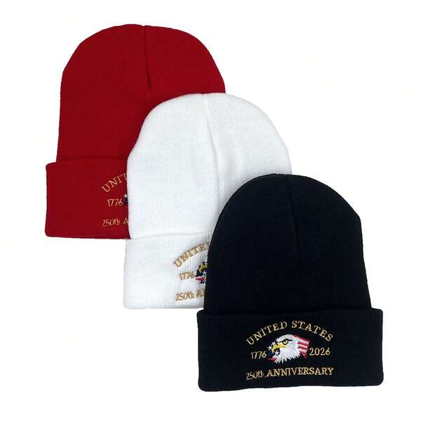 1 Piece 250th Anniversary Commemorate USA Patriot Cuffed Beanie Knitted Skull Cap Winter Autumn Warm Knit Hat Winter Gear