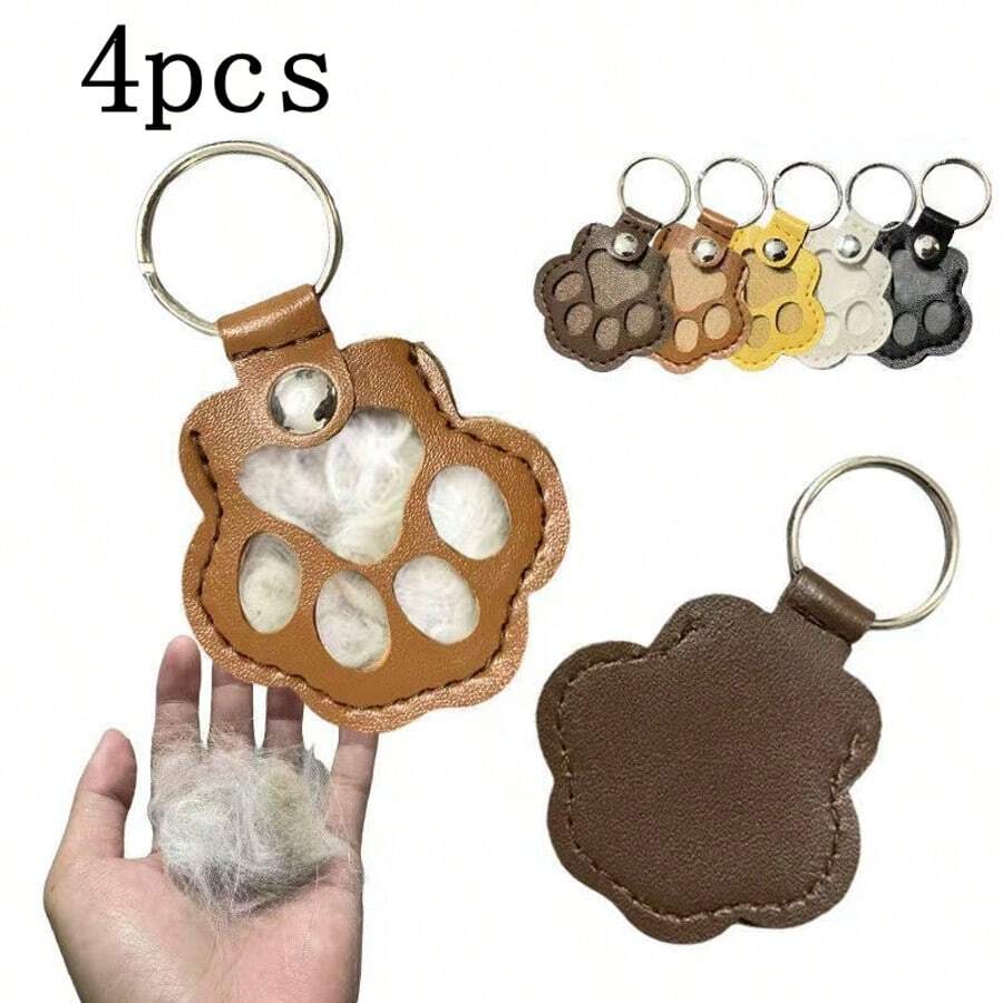 4pcs Pet Hair Collector Keychains, Cat Paw Shaped PU Leather Pendants, For Collecting Dog And Cat Hair, Memorial Gifts, Suitable As Bag Or Wallet Accessories, Keychain Collection, Pet Memorabilia, Fashion Accessories, Cute Pet Charm, High-Quality Leather, Fur Collection, Dog Hair Keychain, Animal Lover Gifts, Accessory Collector