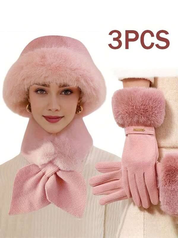 Conjunto De Inverno Com 3 Peças: Gorro, Luvas E Cachecol, Resistente Ao Vento E Com Tecido Grosso, Ideal Para Atividades Ao Ar Livre. Perfeito Para Presentear No Natal, Outono E Inverno. Luvas De Neve.