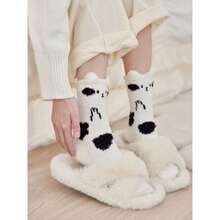 6/12 calcetines gruesos y cálidos de felpa coral para mujer, para usar en casa, calcetines de maternidad, talla 35-43, para otoño/invierno - Negro - Ver 2