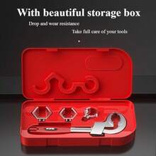 新款浴室水槽扳手 铝合金万向扳手 通用80mm开口多功能家用管道安装工具 - 紅色 - 查看 11