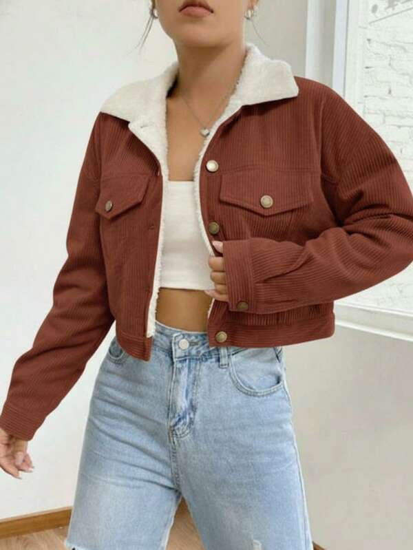 Damska, elegancka, casualowa kurtka z wełnianym kołnierzykiem, damska, jednokolorowa, wełniana kurtka koszulowa z kołnierzykiem, odpowiednia na codzienne wyjścia, dojazdy do pracy, do biura, na przyjęcie urodzinowe, powrót do szkoły, imprezę, podróż, strój na lotnisko