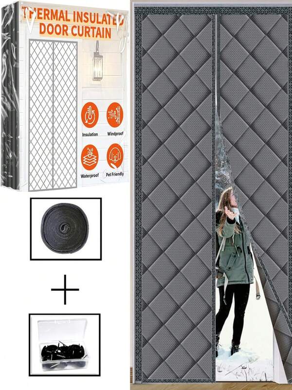 1 szt. magnetyczna izolowana zasłona drzwiowa - ulepszona magnetyczna osłona drzwi z tkaniny Oxford, aby utrzymać ciepło, wiatroszczelna, dźwiękoszczelna zasłona drzwi wejściowych na zimę, termiczna osłona drzwi na zimę, zestaw izolacyjny do okien i ogranicznik przeciągów, aby utrzymać zimne powietrze na zewnątrz drzwi wejściowych do domu