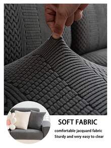 1件装毛绒提花防滑沙发坐垫套，柔软亲肤，防宠物抓挠，弹性沙发套，适用于L型组合沙发和1/2/3/4人座沙发，春秋季（单独出售） - 深灰色 - 查看 11