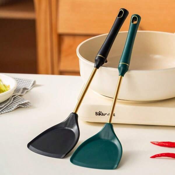 2pcs Silicone Spatula Set, Stainless Steel Kitchen Cooking Tools, Small Kitchen Utensil Set, Non-Stick, Heat Resistant, Suitable For Cooking, Stir-Frying, Baking