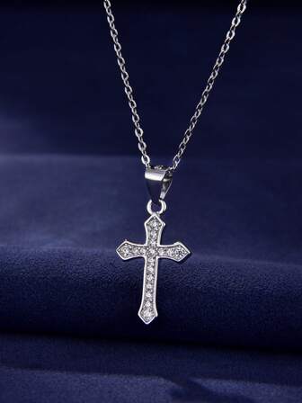 1pc 925 Sterling Silver Classic Zirconia Cross Necklaces For Women Men Unisex Exquisite Christ Pendants Easter Gift Daily Wear