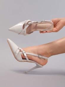 Women's Fashion Pointed Toe High Heel Shoes, Elegant Buckle Decor Party Shoes, Sexy Super High Heel Banquet Stiletto Sandals,Stilletos Heels - Grey - View 4