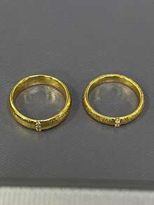 1pc Vintage French Luxury Brushed Finish Antique Style Wide & Narrow Couple Rings, Suitable For Women's Daily Wear - Gold - View 9