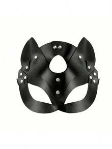 1pc Black Synthetic Leather Cat Mask With Ear Holes - Gothic Punk Style Halloween Party, Carnival Masquerade And Adult Costume Accessory; Cat Themed Mask; Bold And Fashionable Mask - Multicolor - View 5