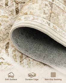 HOMFINE Green Vintage Rug Living Room 160 X 230 Cm Washable Short Pile Boho Rugs Soft Non-Slip Large Retro Rugs For Living Room Carpet For Bedroom Dining Room Kitchen