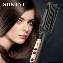SOKANY 1008 Pieptene de păr drept multifuncțional de uz casnic, pieptene electric de păr, pieptene de păr fierbinte. Umed și uscat, atât rulat, cât și îndreptat. Putere mare, încălzire rapidă, 5 ajustări diferite de temperatură, design dublu anti-opărire. Foarte potrivit pentru acasă și călătorii, cadou ideal pentru femei, instrument profesional de coafat.