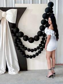 20/40个带尾巴的黑色乳胶气球，可连接，适用于DIY派对装饰、气球瀑布场景、生日派对、主题派对、毕业典礼、订婚、婚礼、新娘送礼会、周年纪念、单身派对、黑色主题派对装饰 - 黑色 - 查看 7