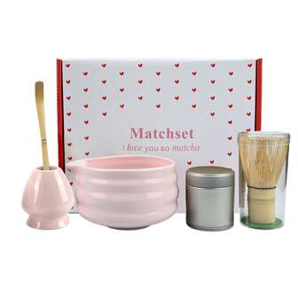 抹茶搅拌器套装 - 抹茶碗、竹制抹茶搅拌器、勺子、锡罐、传统抹茶搅拌器 - 有机竹制茶具套装