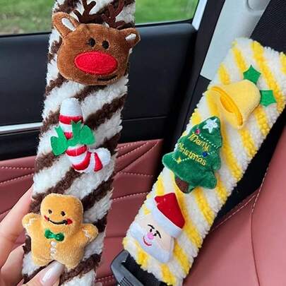 Decoración de almohadilla para el hombro del cinturón de del coche con diseño de Papá Noel y árbol de Navidad, idea de regalo de Navidad premium para un coche nuevo