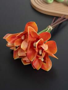 6pcs/Lot Silk-Like Texture Orchid Artificial Flowers, Living Room Tabletop Decor, Home Decoration, Wedding Craft Supplies - Multicolor - View 13