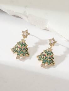 Christmas Series Earrings, Elegant Pink Christmas Tree Rhinestone Earrings For Women, Sweet Atmosphere Earrings For Autumn/Winter - Multicolor - View 3