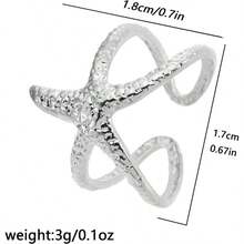 Starfish Statement Ring Women Stainless Steel Seashell Rings Opening Adjustable Gold Silver Starfish Ring Irregular Beach Rings Summer Beachy Ocean Jewelry - 銀海星戒指 - 查看 7