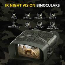 3" Screen Night Vision Binoculars With 32GB SD Card & 5000mAh Rechargeable Battery, Supports Photo/Video Capture And Playback, Suitable For Camping And Outdoor Activities, Black/Olive Green