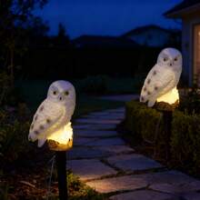 Solar Powered LED Owl Light, Outdoor And Garden Decor Pathway Lighting, Yard Lamp, Realistic Owl Design Gift For Owl Enthusiasts - 白色 - 查看 2