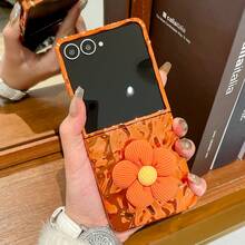 1pc Women's Foldable Phone Case With Flower Stand & Lanyard, Orange Shell, Fashionable & Popular New Model, Lightweight Protective Cover Compatible With Samsung Galaxy Z Fold 7, Galaxy Z Fold 6, Galaxy Z Fold 5 & Galaxy Z Flip7, Galaxy Z Flip6, Galaxy Z Flip5 - trái cam - Xem 10